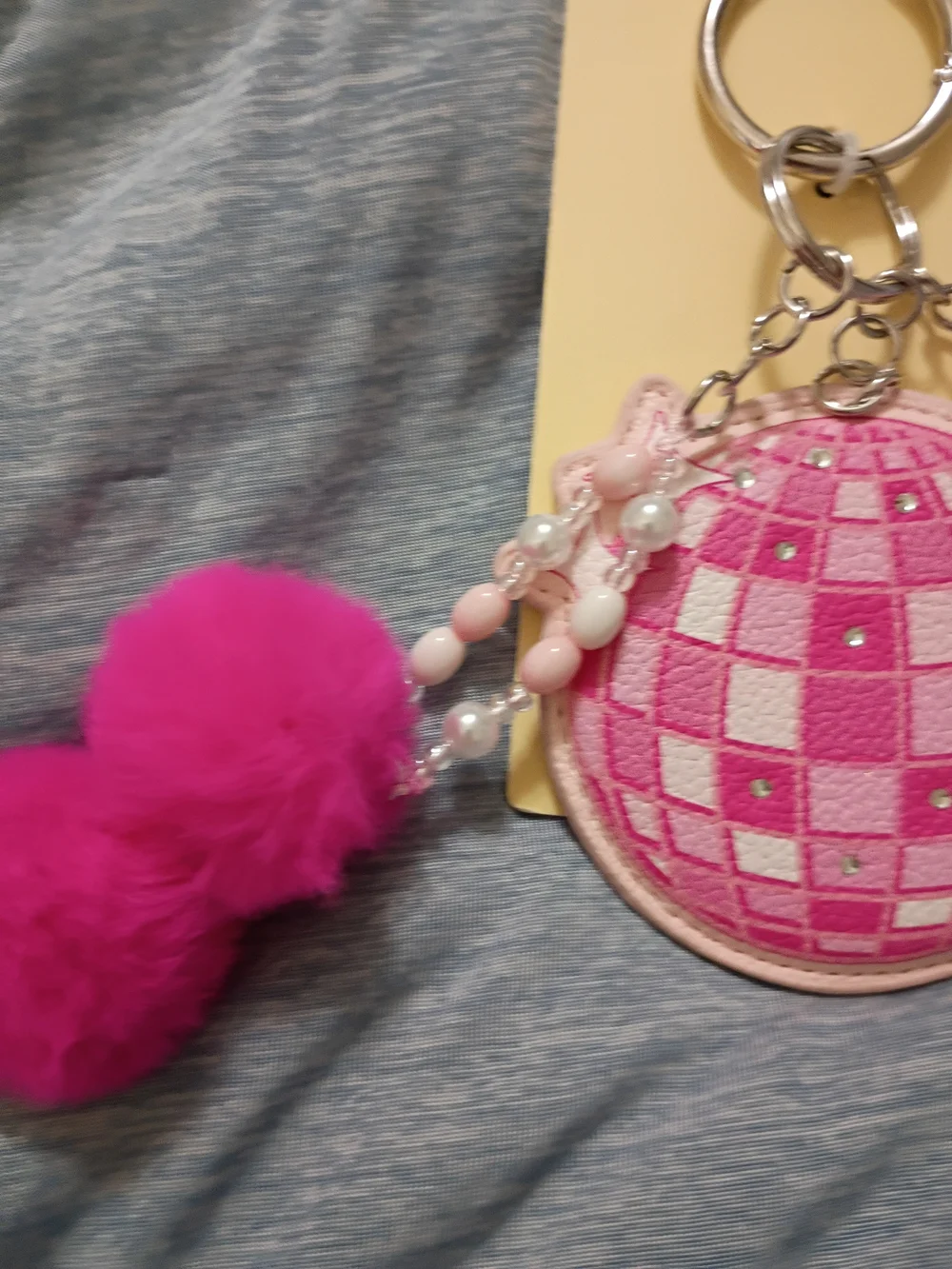 DISCO BABY Pink Pom Pom Keychain Charm
